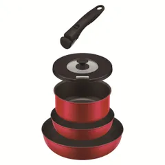 【在庫限り・即納】サーモス 取っ手のとれるフライパン 5点セットAB KSA-5B R(レッド)　IH・ガスOK 丸洗いOK デュラブルコート