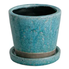 【数量限定】高さ18.5cm 園芸用品 カラー 上部:φ16cm 陶器鉢 底部:φ12.5cm 穴あり CH14-G518TQ 受け皿付き COLOR ターコイズ 5号 GLAZED プランター POT 植木鉢 TURQUOISE ダルトン(Dulton)のサムネイル