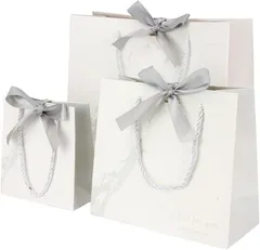 mono-deco ギフトバッグ プレゼントバッグ プレゼント袋 3サイズセット リボン付き 光沢ロープ 入学 就職お祝い 母の日 (ホワイト,  L/M/S)