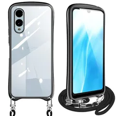 【新品】 Arrows We2 F-52E ケース クリア ショルダー スマホケース カバー 耐衝撃 透明 TPU ストラップ付き 肩掛け 首掛け 紐付き 斜めがけ 取り外し可能 長さ調整可能(ブラック) 0