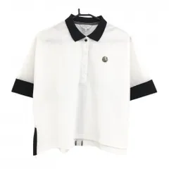 ランバンスポール 半袖ポロシャツ 白×ネイビー 襟・袖配色 ワイドシルエット 背面ロゴライン レディース 38(M) ゴルフウェア LANVIN SPORT