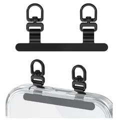 【新品】 スマホストラップホルダー 【 2口タイプ ・傷防止フィルム付き・360°回転式】携帯ストラップホルダー ステンレス鋼 メッキ仕上げ 薄型 丈夫10kgまでの荷重 全機種対応 充電影響なし 落下紛失防止 (360回転-黒) 1