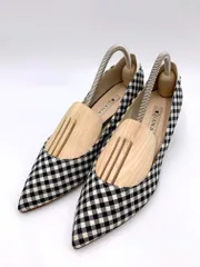 DIANA ダイアナ ギンガムチェック ローヒール パンプス size23ハーフ/黒×白 ■■レディース