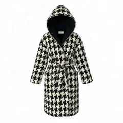 84c27 GIVENCHY ジバンシー フーディーコート ウールコート ウエストベルト 千鳥格子 アウター アイボリー ブラック レディース 女性用u02tのサムネイル