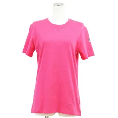 【未使用】MONCLER モンクレール カットソー サイズ XS レディース 2019年製 半袖 クルーネック ロゴテープ ワッペン コットン100％ Tシャツ トップス タグ付属 ピンク 桃色 トルコ製