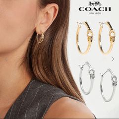 新品 未使用 美品】 COACH コーチ リボン フープ ピアス ゴールド 