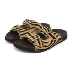 WB26230 美品 MAURO de BARI マウロ・デ・バーリ サンダル ハラコ レザー ゼブラ柄 ダブルストラップ size38 茶系 ブラウン イタリア製のサムネイル