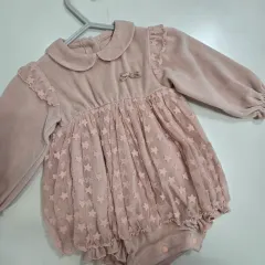 6-12m ピンク 星 ツアーベルベット 赤ちゃん ボディスーツ