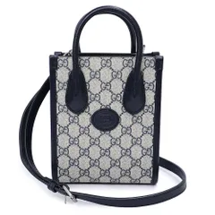 グッチ 671623 インターロッキングG ミニ 2way ショルダー トートバッグ GGスプリームキャンバス レザー ネイビー ベージュ 斜め掛け シルバー金具 GUCCI（未使用　展示品）