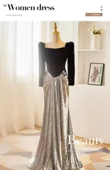 送料無料 レディース用 ロングドレス ブラック 長袖 方領 マーメイドドレス パーティードレス 宴会 司会 発表会 演奏会 フォーマル 上品 華やか 高級感 高見え 美シルエット エレガント 大人 きれいめ 主役映え 特別な日 S M L XL 2XL 3XL