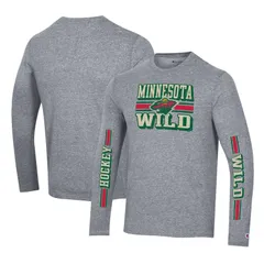 チャンピオン メンズ トップス Tシャツ Mens Champion Heather Gray Minnesota Wild TriBlendualStripe Long Sleeve TShirt Wld Grey グレー