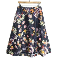 【美品】ローズティアラ★華やか♪花柄スカート 大きいサイズ42 濃紺系 薄手 z19091のサムネイル