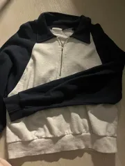 白/藍 ハーフジップ スウェット クロップド