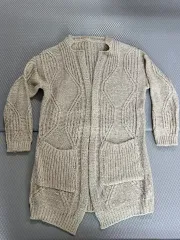 ベージュ ケーブル編み ロング ニット カーディガン