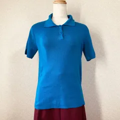 ローズバッド 半袖ニットポロシャツ F ブルー 青 ROSE BUD ストレッチ タイトシルエット サマーニット スキッパー レトロ