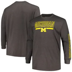 アンブランデッド メンズ トップス Tシャツ トール グラフィック Unbranded Mens Profile Heather Charcoal Michigan Wolverines Big Tall TwoHit Graphic Long Sleeve