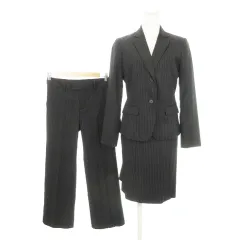 コムサイズム COMME CA ISM シングルスーツ セットアップ 上下 3点セット テーラードジャケット パンツ ミニスカート ストレッチ ストライプ S 黒 ブラック /AH25