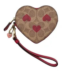 COACH コーチ コインケース ハート型 シグネチャー柄 ハートチャーム 可愛い 小銭入れ