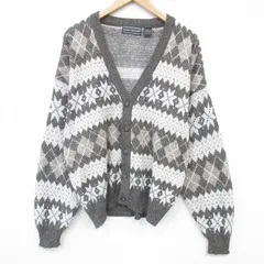 XL/古着 長袖 ノルディック ニット カーディガン メンズ 90年代 90s 雪柄 大きいサイズ アクリル こげ茶他 26feb25