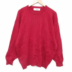 XL/古着 長袖 ケーブル セーター メンズ 90年代 90s ラムウール クルーネック スコットランド製 赤 26feb25