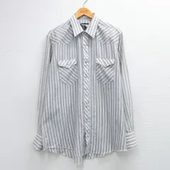 XL/古着 ラングラー 長袖 ウエスタン シャツ メンズ 80年代 80s ロング丈 USA製 グレー他 ストライプ 26feb25
