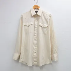 L/古着 長袖 ウエスタン シャツ メンズ 90年代 90s USA製 薄ベージュ他 ストライプ 26feb25