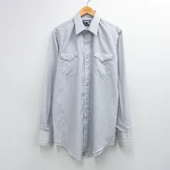 XL/古着 ラングラー 長袖 ウエスタン シャツ メンズ 80年代 80s ロング丈 USA製 薄紺他 ストライプ 26feb25のサムネイル