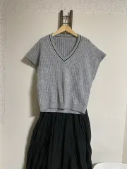 グレー Vネック 半袖Tシャツ ‐ ニット ベスト 55-66 新品