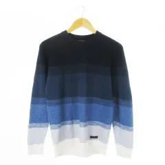 ブラックレーベルクレストブリッジ BLACK LABEL CRESTBRIDGE ニット セーター クルーネック 丸首 長袖 コットン グラデーション ロゴ M 青 ブルー /CK8 ■GY18