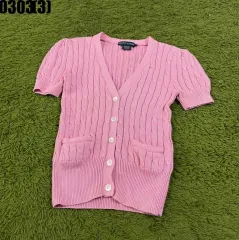 ラルフローレン ケーブル 半袖 カーディガン ピンク s 0303