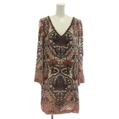 グレースコンチネンタル GRACE CONTINENTAL ワンピース 絹 シルク ベロア 長袖 ひざ丈 Vネック 総柄 36 ベージュ ピンク 紫 パープル /XZ ■GY99