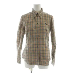 バーバリーズブルーレーベル Burberry's BLUE LABEL ボタンダウンシャツ 長袖 ノバチェック ロゴ 38 S ベージュ ■GY14 /MQ