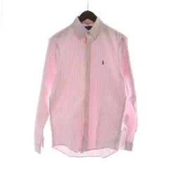 ラルフローレン RALPH LAUREN ボタンダウンシャツ 長袖 シャンブレー ストライプ ロゴ S 白 ホワイト ピンク ■GY14 /MQ
