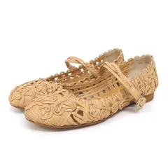 WB26226 美品 TSUMORI CHISATO ツモリチサト パンプス バレエシューズ フラット 編み込み 革 レザー ストラップ 22.5cm ベージュのサムネイル