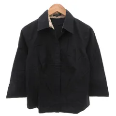 バーバリー ロンドン BURBERRY LONDON シャツ ブラウス ホースロゴ 襟袖裏ノバチェック 七分袖 40 黒 ブラック /FF ■GY47