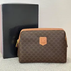 【箱付き】【未使用品】セリーヌ マカダム コスメポーチ 小物入れ PVC カーフ レザー バック 本革 バッグ ブラウン系 ゴールド金具  かばん Celine Vintage Bag Pouch Triomphe Monogram 22413