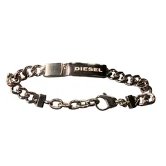 ♪4083  DIESEL (ディーゼル) Logo Plate Chain Bracelet ロゴプレート チェーン ブレスレット DX0966040 SS 中古美品