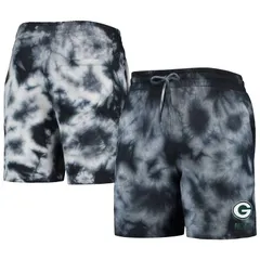 ニューエラ メンズ ボトムス ハーフパンツ・ショーツ ショートパンツ Mens New Era Black Green Bay Packers TieDye Shorts Pkr Black ブラックのサムネイル