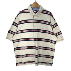 90's vintage 90年代 ヴィンテージ TOMMY HILFIGER トミーヒルフィガー フラッグタグ ボーダー 半袖 ポロシャツ オーバーサイズ ビッグサイズ インド製 XLサイズ アイボリー レッド ネイビー