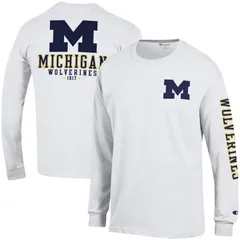 チャンピオン メンズ トップス Tシャツ Mens Champion White Michigan Wolverines Team Stack Long Sleeve TShirt Mic White ホワイト