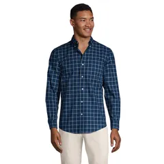 ランズエンド メンズ トップス Tシャツ ダウン Mens Lands End TraditionalFit NoIron Twill ButtonDown Shirt Deep Navy Windowpane ネイビー