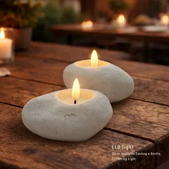 【A＆B】shesay パーティやインテリアを彩る LEDライト キャンドル ストーンレット《2個セット》(LEDキャンドルライト led キャンドルライト ゆらぎ 置物 インテリア おしゃれ クリスマス 結婚式 誕生日 パーティー テーブルライト セット)
