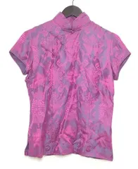 【230231】 上海灘　シャンハイタン　半袖ブラウス　シャツ　チャイナ服　シルク・レーヨン混　総柄　US6  ・ パープル