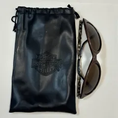 【230558】HARLEY DAVIDSON ハーレーダビッドソン  サングラス　変形テンプル　ロゴ　バイカー　レザー保存袋付き　57/18-125 ブラウン/シルバーのサムネイル