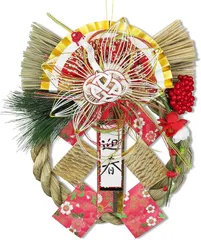 SENJWARM 正月飾り 玄関飾り 和モダンお正月リース 喜春 しめ縄 おしゃれ 迎春 ギフト お年賀 縁起物 日光飾り 水引 レッド ゴールド (无,  普通)