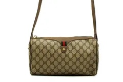オールド グッチ アクセサリーコレクション ヴィンテージ ショルダーバッグ シェリーライン GG柄 PVCレザー 茶 ブラウン GUCCI 5863h