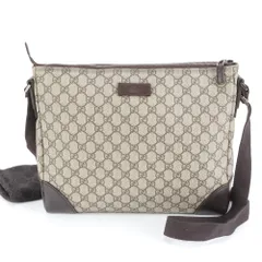 美品 グッチ GGスプリーム 110054 レザー ショルダーバッグ 斜め掛け メッセンジャー 通勤 本革 ブラウン A4 メンズ EEM DK24-8【中古】