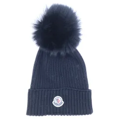 MONCLER (モンクレール) ロゴワッペン付 フォックス×ウール ニットキャップ 帽子 キッズ ブラック