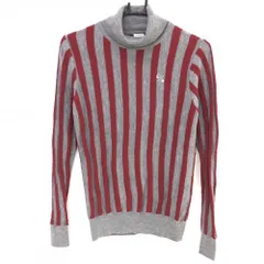 【超美品】キャロウェイ タートルネックセーター グレー×レッド ストライプ編み ウール100％ レディース M ゴルフウェア Callaway