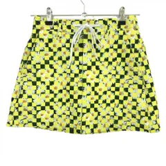 【超美品】ジャックバニー スカート イエロー×グリーン×白 ブロックチェック 花柄 ストレッチ レディース 0(S) ゴルフウェア Jack Bunny